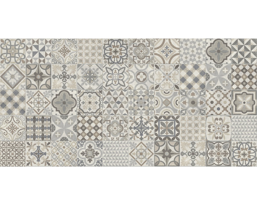 Sol PVC Emoji effet carrelage marron 529M largeur 300 cm (au mètre) Motif de carreaux avec ornements géométriques et floraux