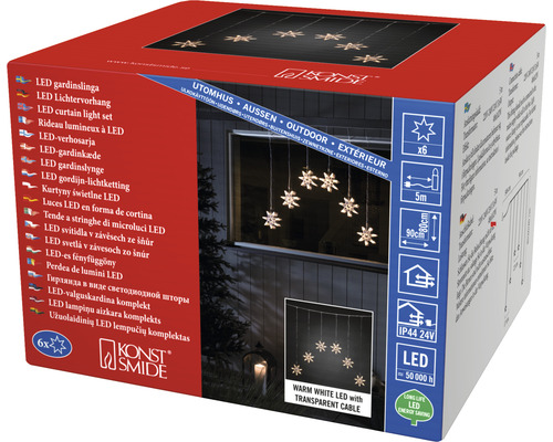 Rideau lumineux à LED Konstsmide avec flocons de neige pour l''extérieur
