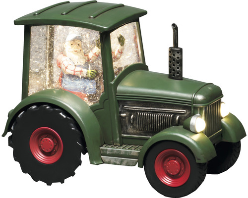 Tracteur décoratif vert avec figurine de Père Noël et neige