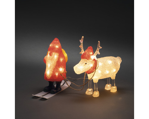 LED Acryl Weihnachtsmann mit Rentier, warmweiss