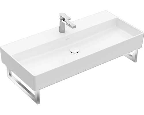 Villeroy & Boch Waschtisch Memento 2.0 100 x 47 cm weiss glänzend 4A22A501 Waschtisch mit chromfarbener Armatur und Ablassventil
