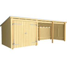 Holzschuppen mit Tür und Unterstand