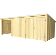 Holzschuppen mit Doppeltür und offenem Abstellraum