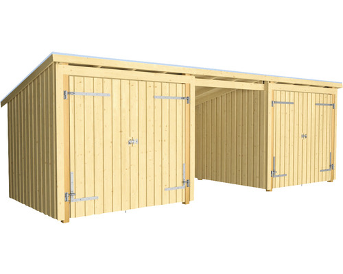 Doppelcarport aus Holz mit zwei abschließbaren Geräteräumen