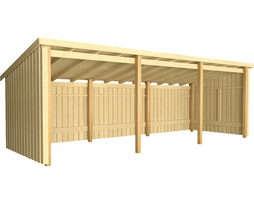 Lagerraum PLUS Nordic Multi 14 m² 3 Module offen inkl. Dachpappe und Aluminiumleisten Holzunterstand mit Lattenwänden und Dach