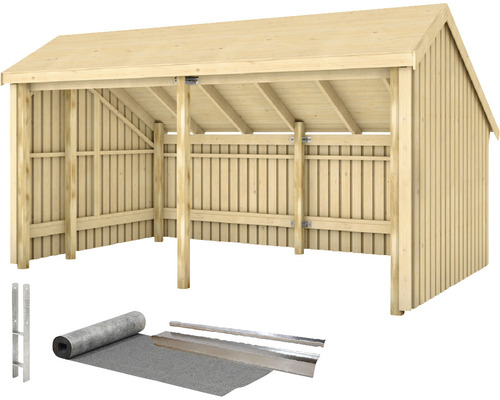 Holzunterstand mit Dachpappe und Befestigungsmaterial
