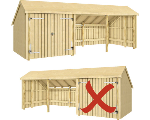 Holzunterstand mit Tür und Überdachung