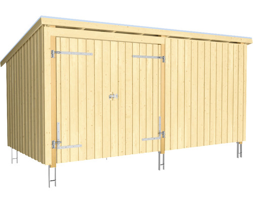 Abstellraum PLUS Nordic Multi 9,5 m² 2 Module mit Doppeltür und geschlossener Vorderseite inkl. Dachpappe, Aluminiumleisten und Pfostenfüße Holzgartenhaus mit Einzeltür und Pultdach
