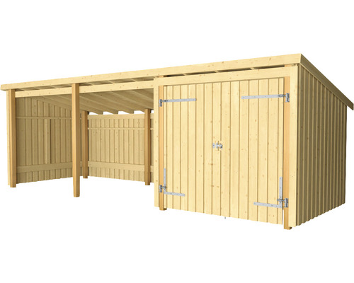 Holzschuppen mit Abstellraum und zwei Carports