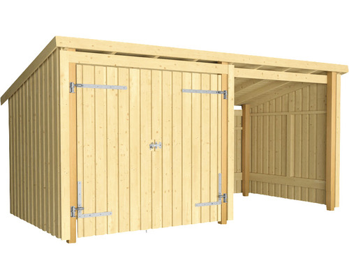 Holzschuppen mit Doppeltür und Unterstand