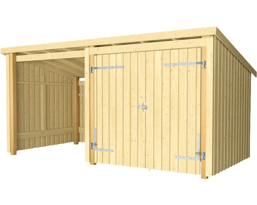 Holzgarage mit Geräteschuppen