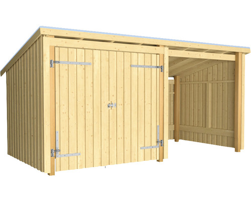 Holzgarage mit Doppeltür und Überdachung