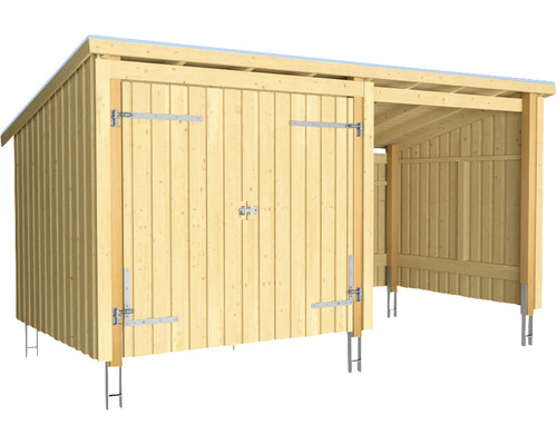 Holzschuppen mit Doppeltür und Unterstand