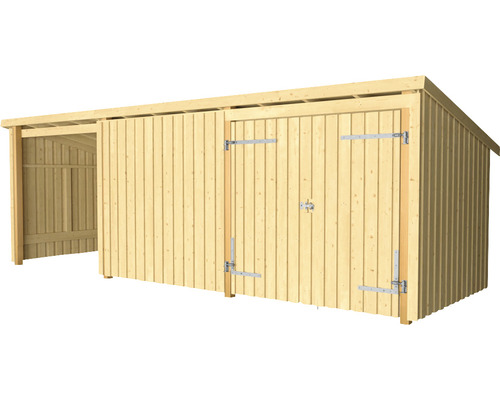 Gartenhaus aus Holz mit Doppeltür und Unterstand