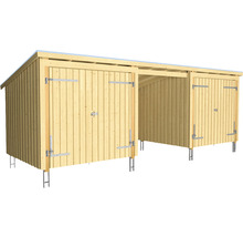 Doppelcarport aus Holz mit Geräteraum