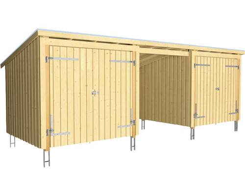 Doppelcarport aus Holz mit Geräteraum