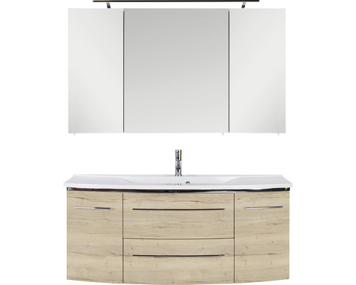 Ensemble de meubles de salle de bains Marlin salle de bains 3040 120 cm chêne structure blanc y compris armoire de toilette et lavabo en marbre minéral blanc