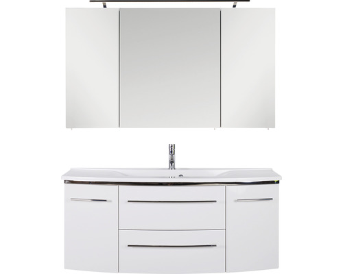 Ensemble de meubles de salle de bains Marlin salle de bains 3040 120 cm blanc brillant y compris armoire de toilette et lavabo en marbre minéral blanc
