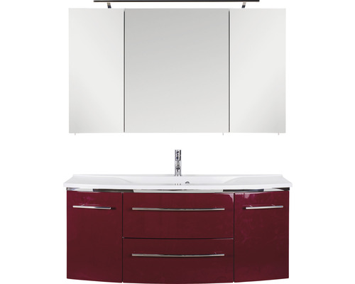 Ensemble de meubles de salle de bains Marlin salle de bains 3040 120 cm rouge/anthracite brillant y compris armoire de toilette et lavabo en marbre minéral blanc
