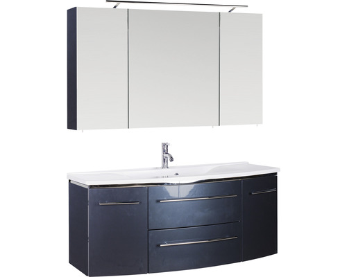 Ensemble de meubles de salle de bains Marlin salle de bains 3040 120 cm anthracite brillant y compris armoire de toilette et lavabo en marbre minéral blanc