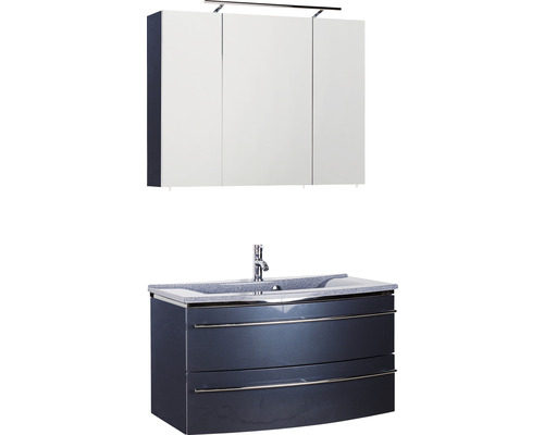 Ensemble de meubles de salle de bains Marlin salle de bains 3040 90 cm anthracite brillant y compris armoire de toilette et lavabo en marbre minéral granit gris