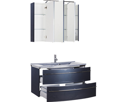 Ensemble de meubles de salle de bain avec meuble sous-vasque, deux tiroirs et armoire de toilette avec trois portes