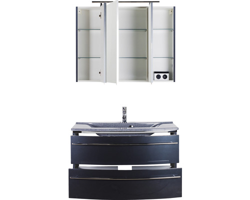 Meuble-lavabo de salle de bains avec meuble bas et armoire de toilette avec étagères en verre