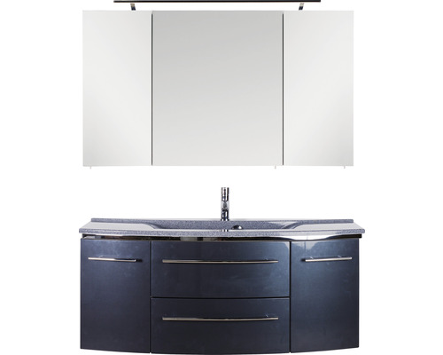 Ensemble de meubles de salle de bains Marlin salle de bains 3040 120 cm anthracite brillant y compris armoire de toilette et lavabo en marbre minéral granit gris