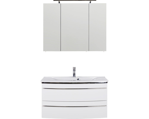 Ensemble de meubles de salle de bains Marlin salle de bains 3040 90 cm blanc brillant y compris armoire de toilette et lavabo en marbre minéral granit blanc