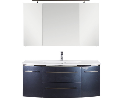 Ensemble de meubles de salle de bains Marlin salle de bains 3040 90 cm anthracite brillant y compris armoire de toilette et lavabo en marbre minéral granit blanc