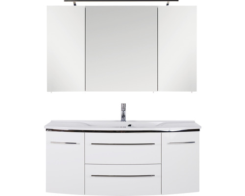 Ensemble de meubles de salle de bains Marlin salle de bains 3040 120 cm blanc brillant y compris armoire de toilette et lavabo en marbre minéral granit blanc