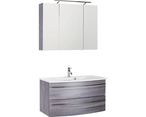 Ensemble de meubles de salle de bains Marlin salle de bains 3040 90 cm châtaigne graphite y compris armoire de toilette et lavabo en céramique blanc