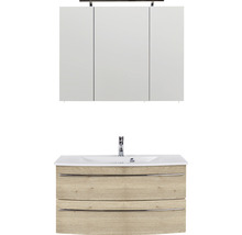 Badezimmerensemble mit Waschbeckenunterschrank, Waschtisch und Spiegelschrank
