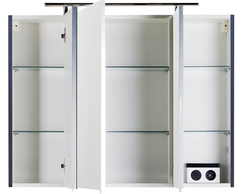 Armoire de toilette ouverte avec étagères en verre pour le rangement de la salle de bain