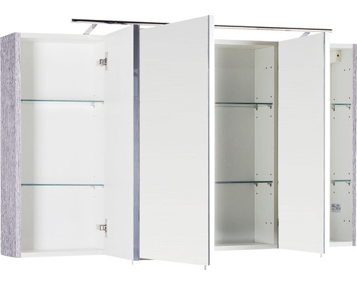 Armoire de toilette ouverte avec étagères en verre pour le rangement de la salle de bain