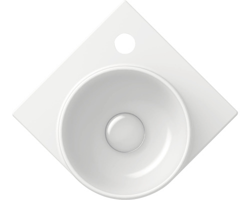 Aufsatzwaschbecken aus Keramik mit rundem Becken und quadratischer Basis