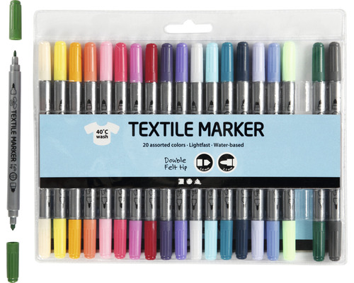Paquet de marqueurs textiles à double pointe, 20 pièces