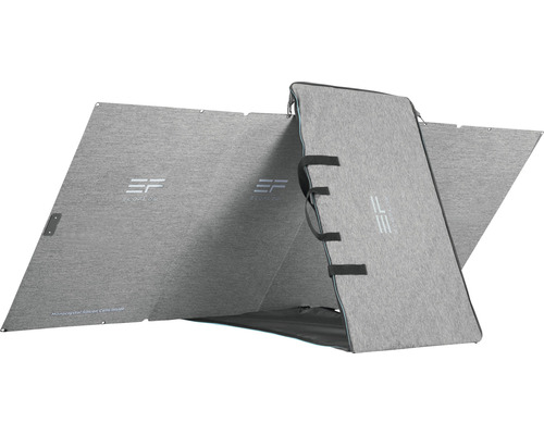 EcoFlow Logo auf einer tragbaren Solaranlage mit Tragetasche