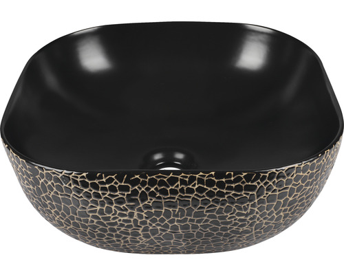 Lavabo à poser Differnz Snake 41,5 cm x 40 cm noir or mat Émaillé 38.010.36 Vasque à poser en céramique avec motif mosaïque