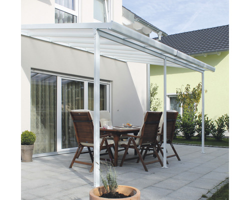 Terrassenüberdachung gutta Bausatz Doppelstegplatten transparent 546 x 306 cm weiss