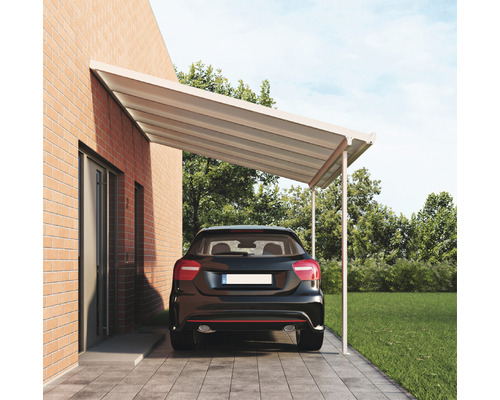 Carport aus Aluminium mit einem geparkten Auto