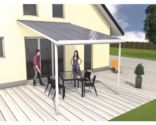 Toiture pour terrasse gutta construction modulaire plaques alvéolaires transparent 306 x 406 cm blanc