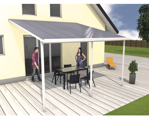 Toiture pour terrasse gutta construction modulaire plaques alvéolaires transparent 426 x 406 cm blanc