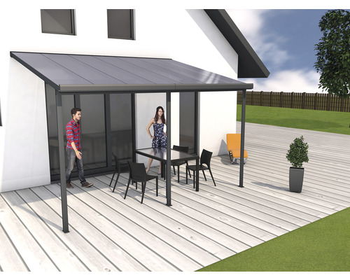 Toiture pour terrasse gutta construction modulaire plaques alvéolaires transparent 426 x 306 cm anthracite