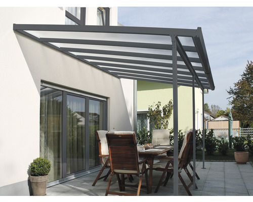 Terrassenüberdachung gutta Bausatz Doppelstegplatten transparent 546 x 306 cm anthrazit