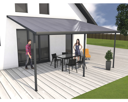 Toiture de terrasse gutta kit de montage plaques à double traverse transparent 546 x 406 cm anthracite