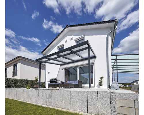 Terrassenüberdachung gutta Premium Polycarbonat weiss gestreift 410,2 x 306 cm anthrazit