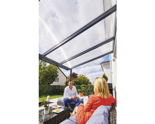 Toiture de terrasse gutta Premium polycarbonate transparent 510 x 306 cm anthracite