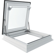 Geöffnetes Dachfenster mit weissem Rahmen