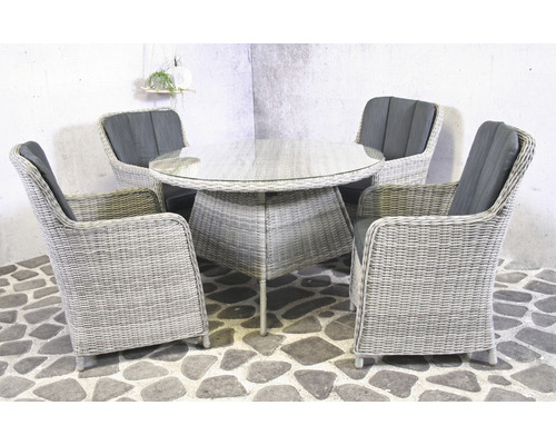Salon de jardin ensemble de meubles de jardin SenS-Line Harvard 4 places composé de: 4 chaises, table avec galettes d'assise aluminium rotin synthétique gris